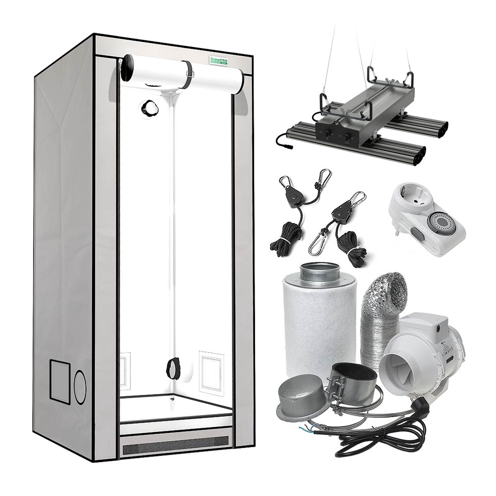 Low Budget Grow Set LED GrowPRO S 160W | Kompaktes 80x80x180 Zelt mit Abluftset für optimales Indoor Growing