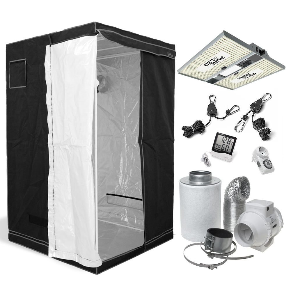 Pure Tent Growbox 120x120cm mit Pure LED Q420 V2 | Effizientes LED Growing Set mit Abluftset für hohe Erträge