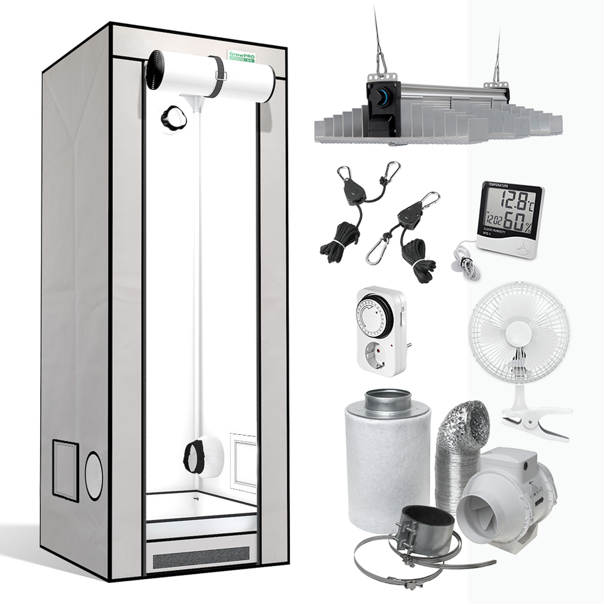 GrowPRO 3.0 XS LED Grow Set 200W mit EVO 3-60 1.5 für Indoor Anbau | Kompaktes Abluftsystem und hohe Erträge