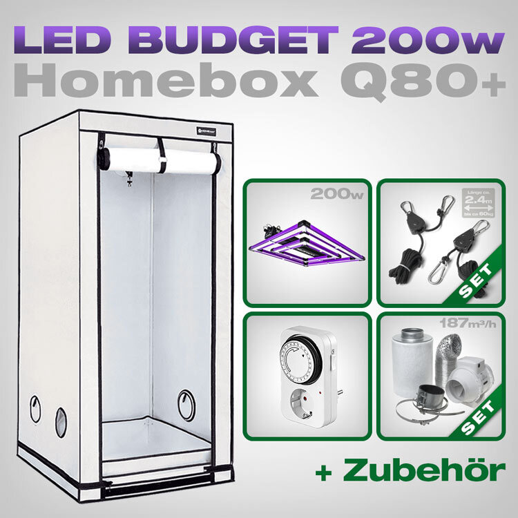 HOMEbox Q80+ LED Grow Set 200W Lumatek ATS Pro | 80x80 cm mit Lüftungsset und Zubehör für optimales Pflanzenwachstum