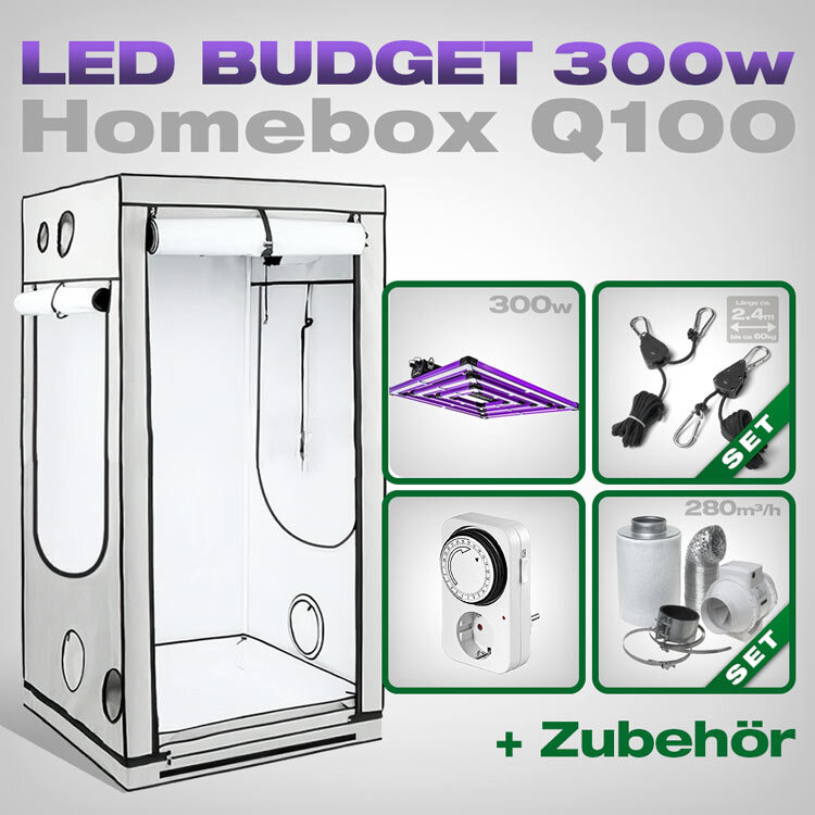 HOMEbox Q100 Grow Set mit Lumatek ATS Pro 300W LED | 100x100x200cm für effizientes Indoor-Growing
