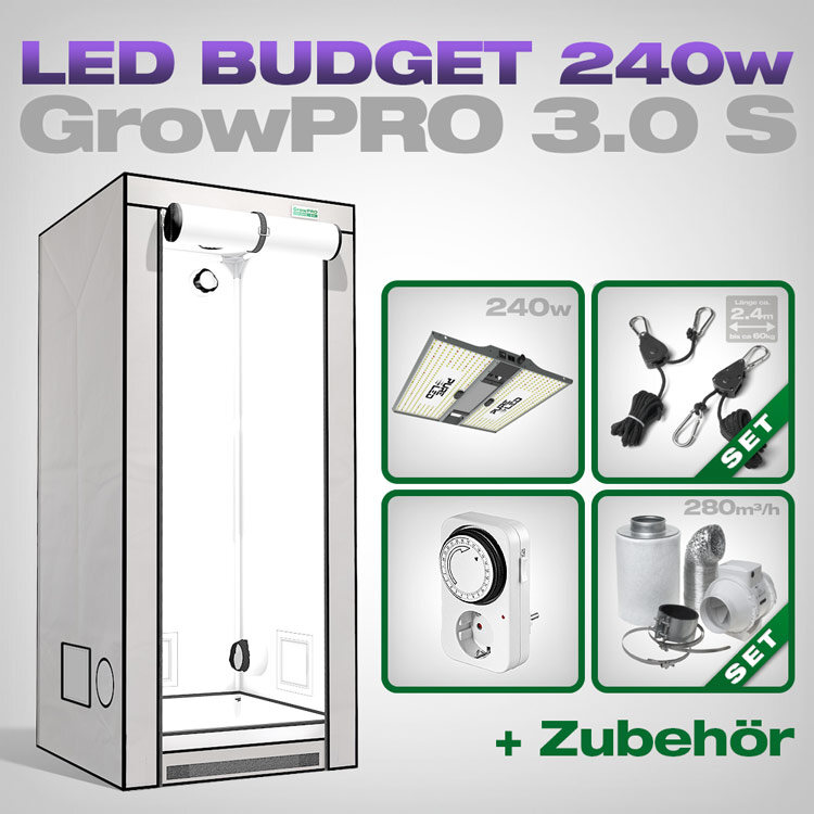 GrowPRO 3.0 S LED Grow Set 240W mit Pure LED Q240 V2 | Ideal für 80x80 cm Anbau und hohe Erträge