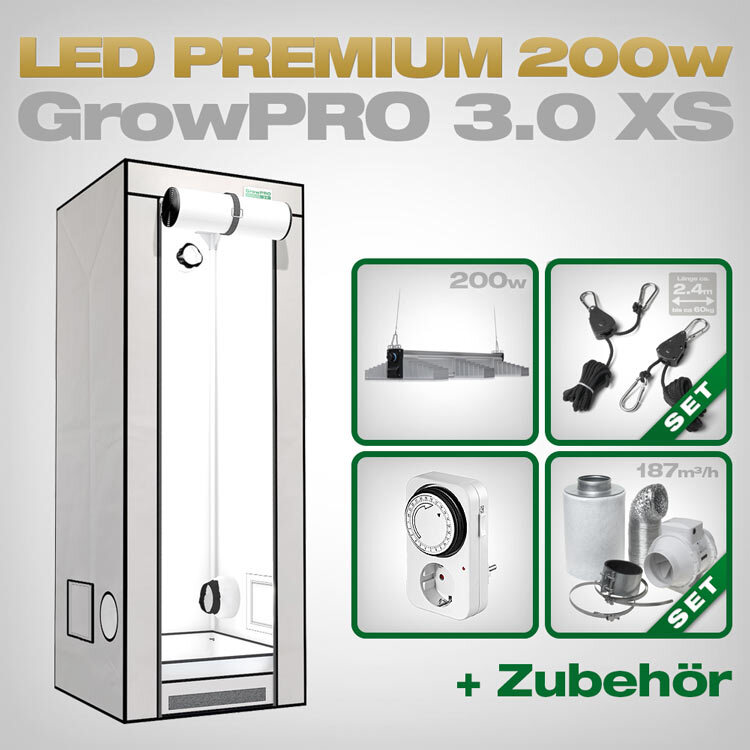 GrowPRO 3.0 XS LED Grow Set 200W mit EVO 3-60 1.5 für Indoor Anbau | Kompaktes Abluftsystem und hohe Erträge