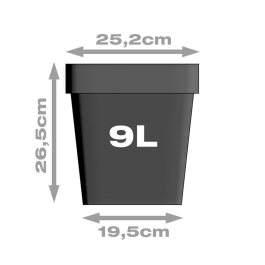 Pflanztopf, viereckig/schwarz, 9 Liter